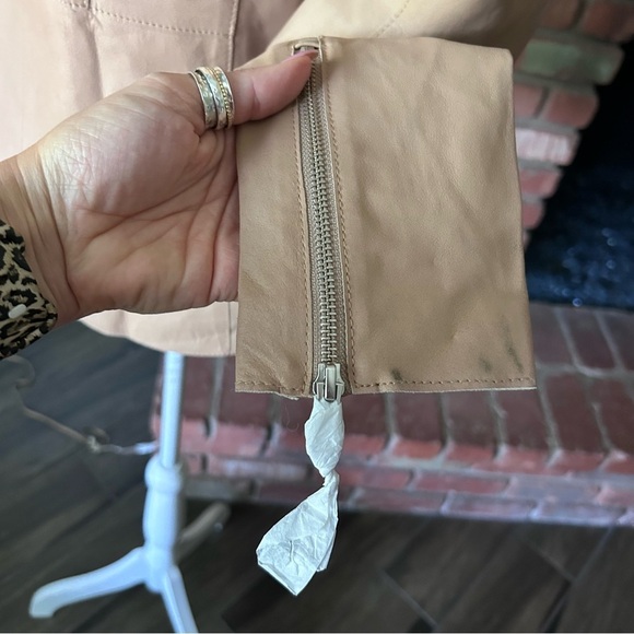 NWOT Soia & Kyo Cascading Open Front Lambskin Leather Jacket in Tan Sz XXS - Picture 8 of 13